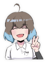 ピースする青髪の女性のイラスト
